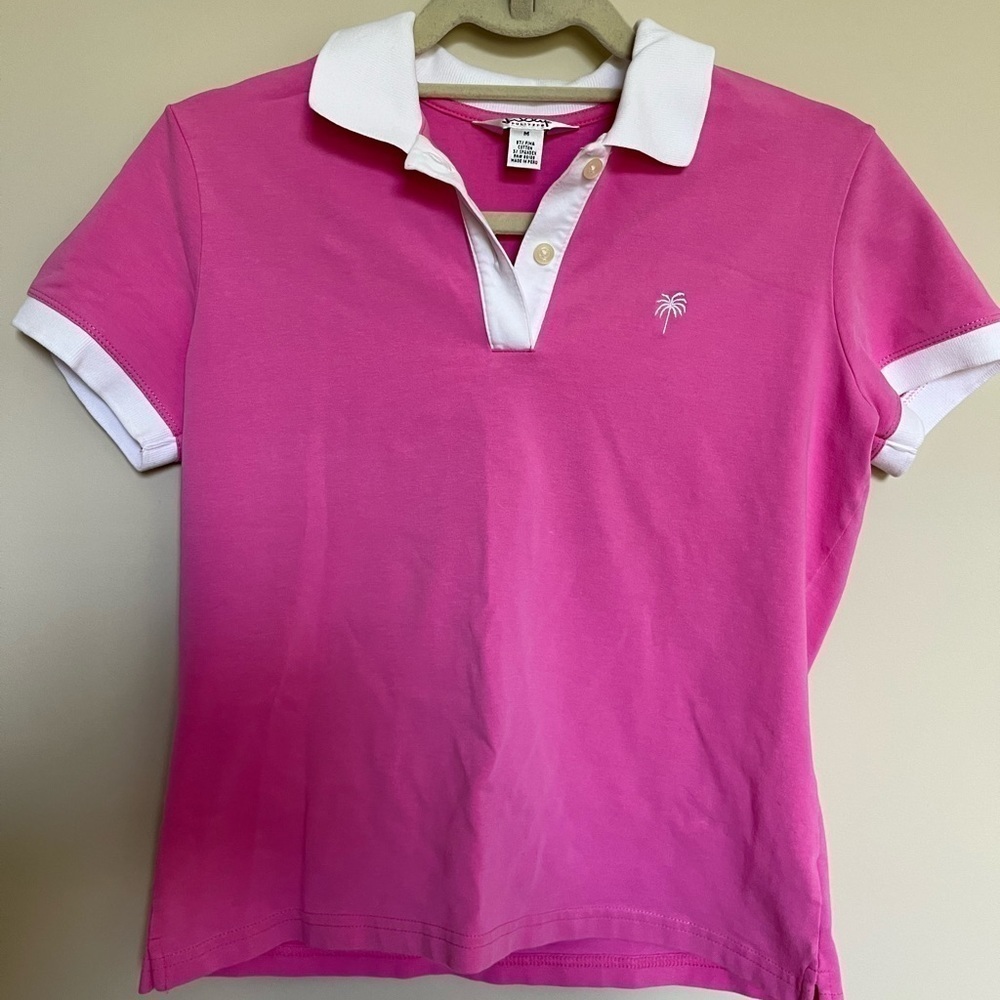 Lilly Pulitzer pink palm tree polo shirt